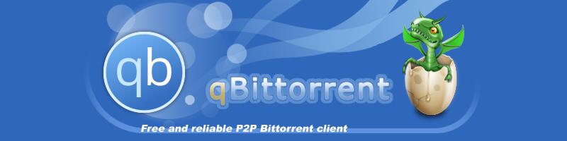 qBittorrent Logo with little dragon - subtitle: free and reliable p2p bittorrent client